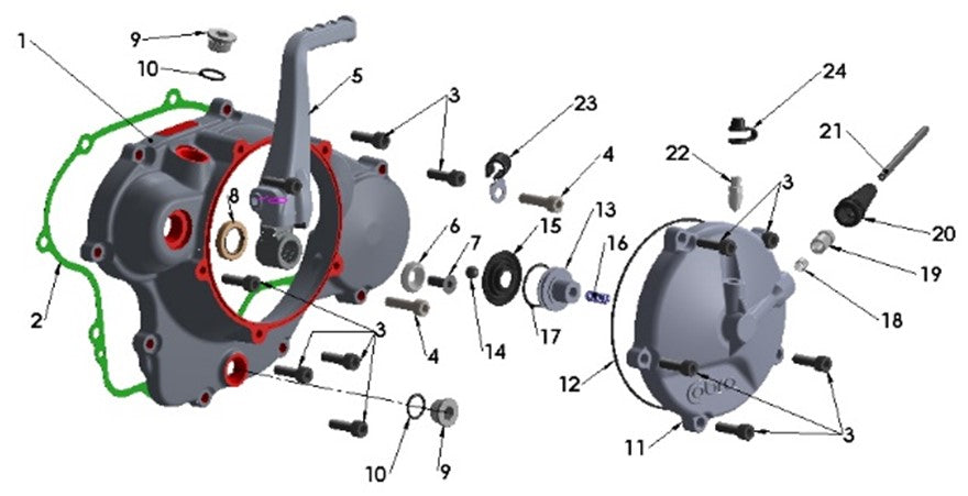 2025 Cobra CX65 - ENGINE - CLUTCH & KICKSTARTER COVER